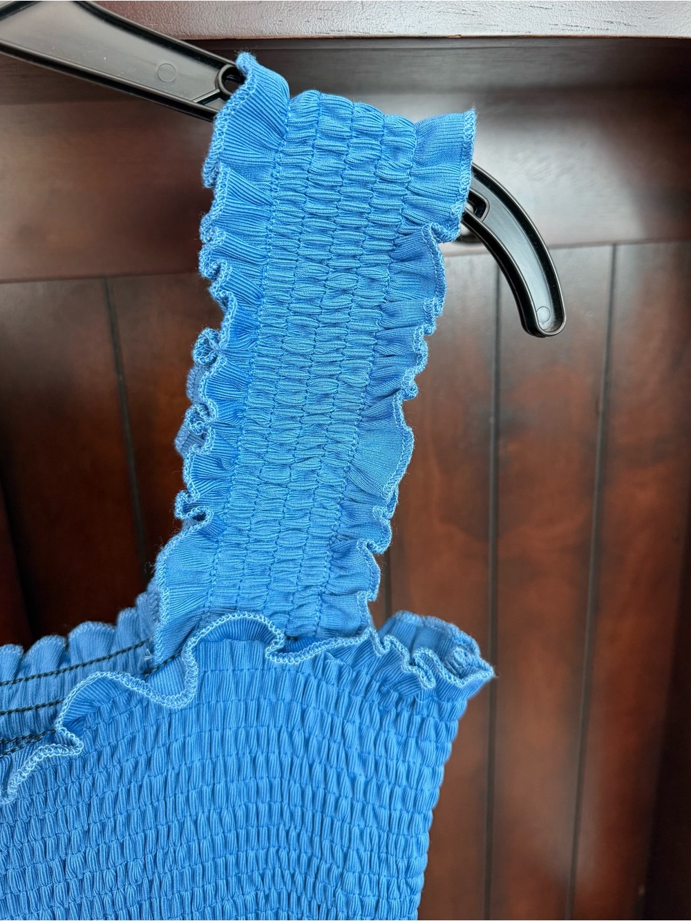 Smocked Blue Sleeveless Jumpsuit Romper with Pockets - Picture 6 of 9